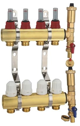 AVANSA Distributore in ottone per riscaldamento a pavimento acqua (distributore a 4 vie per riscaldamento a pavimento acqua)