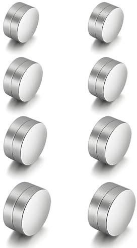 JEYORZY Juego de 4 pares de pendientes magnéticos - Plata, sin perforación, pendientes magnéticos para hombre y mujer, simplicidad, 6 mm, pulido, metal, magnéticos, monocolor