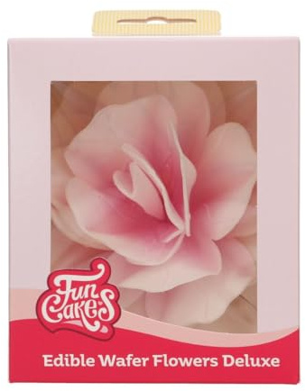 FunCakes Edible Wafer Flowers Essbare Blumen, Rose Pastella Rosa, 1 Stück | Rosa Ombre Rose aus Essbarem Papier, Gebrauchsfertig, Essbare Blumen für Torten, Kuchen, Cupcakes und Desserts