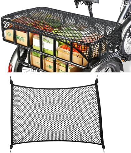 MARCHFA Stretch Mesh Cargo Bag 55cm*45cm Universelles Ladenetz 4 Haken Stretch-Mesh-Abdeckung für Elektro-Dreirad Sicheres Ladungsmanagement