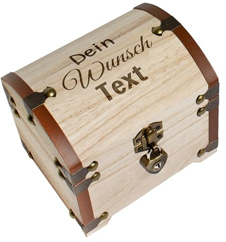 True Statements Personalisierte Schatztruhe mit Wunschtext – Gravierte Geschenkbox Holz 14,5 x 11,5 x 13 cm
