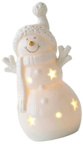 HEEZOU Keramikausschnitt Schneemann Auto Weihnachtsbaum Ornament Mit LED Leuchte Dekoration Für Home Office Desktop Feste Geschenk Keramik Schneemann Haus Dekore