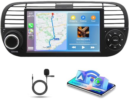 Android 15 Car Stereo for Fiat 500 2007-2015 with Wireless Carplay Android Auto 7 Inch HD IPS Touchscreen Car Radio Support Bluetooth GPS Navigation WiFi FM/RDS HiFi USB SWC, 2G+32G