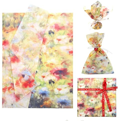 VYNZOR 5 uds Papel de Seda para Regalo,70x50cm Papel de Seda para Embalaje Vintage Papel para Envolver Regalos Papel de Seda con Estampado Floral para Suministros de Decoración de Manualidades