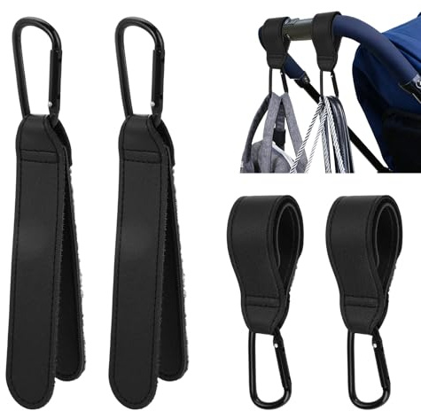 4 Pezzi Nero Ganci Passeggino Universali Portatile,Gancio per passeggino in Pelle,Ganci per Carrozzina in Velcro Antiscivol Sicuri Resistenti,per Appendere Borse Fasciatoio,Borse,Borsa Della Spesa