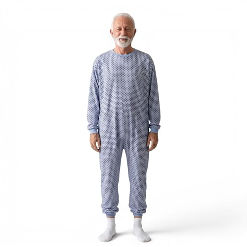 Confezioni_Emy Pyjama intégral médical unisexe – Grenouillère adulte coton 100% – Pyjama dos zip seniors – Vêtements gériatriques confortables Made in Italy - Taille S - Cercle Bleu
