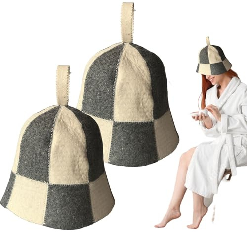 2Pcs Sauna Cap Wool Felt Eco-Friendly Insulating Headgear for Spa Steam Room Bathhouse Men Women