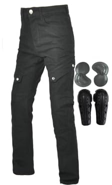 Herrmotorcykelbyxor CE Armored Adventure Touring Jeans Slim Fit Höft-Knäskydd(Black,XXL)