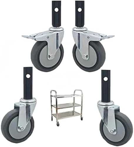 Feststellbare Lenkrollen Set (2 Drehgelenke + 2 Bremsen) für Servicewagen, universeller Küchenwagen, Ersatz, rutschfest, 108 mm, langlebige Rollen