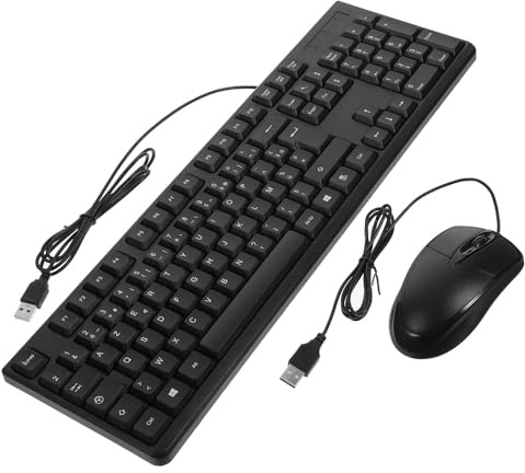 VALICLUD Pack Clavier et Souris Filaire USB Noir 104 Touches Pavé Numérique Intégré en Abs pour Bureau, Alimentation USB Stable et Design Ergonomique