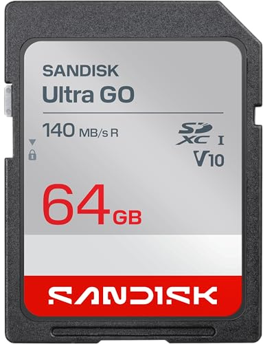 SANDISK Ultra Go - Tarjeta SD UHS-I de 64 GB, velocidad de lectura de hasta 140 MB/s, grabación de vídeo Full HD, tarjeta de memoria para cámara réflex digital y cámara sin espejo