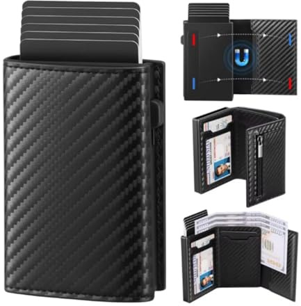 Pawyzie Maison Corval Wallet 2.0, Portefeuille Pop Up pour Homme avec Poche à Monnaie Cuir, Fermeture Magnétique, Portefeuille en Cuir Premium pour 8–11 Cartes (Fibre de Carbone Noire)