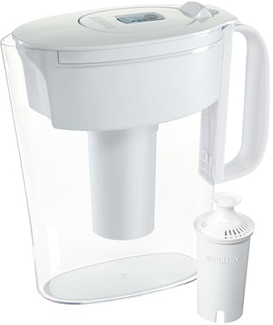 Brita Water Filter Pitcher for Tap and Drinking Water with 1 Standard Filter, Lasts 2 Months, 6-Cup Capacity, BPA Free, White