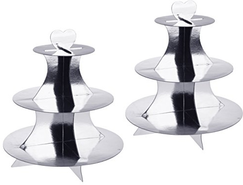 2 supporti per cupcake e muffin con 3 ripiani, alzata a 3 piani in cartone in oro e argento (2 argenti)
