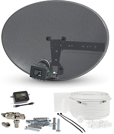 SSL Satellites Zone1 Dish Kit for SKY/Freesat/Astra/Polesat/Hotbird/Full HD, Latest MK4 Dish with Quad LNB, 30M RG6 White Cable, Signal Finder Satellite TV Finder, Brackets, Bolts, F Connectors