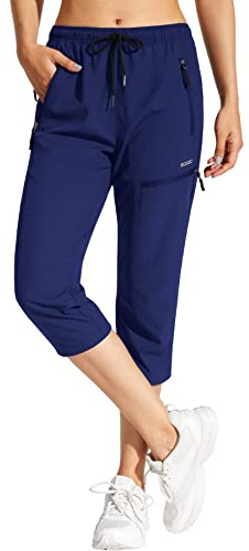MOCOLY Pantalon Randonnée Ete Léger Femme pour Montagne Chasse Golf Travail | Pantalons à Taille élastiquée et Poches Séchage Rapide et Protection Solaire pour Sport Golf Camping Loisirs