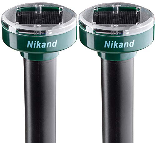 NIKAND Gopher Repellent Ultrasonic Solar Powered - Mole Repellent Stakes Outdoor Pet Safe - Groundhog Repeller Snake Rodent Gopher Spikes Chaser - Sonic Mole Deterrent Devices (2)