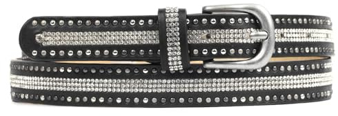 Zakatte • Damen schmaler Nietengürtel aus Kunstleder mir Strass Damengürtel Taillengürtel Jeansgürtel Hüftgürtel Bikergürtel BS041