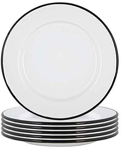 Argon Tableware Enamel Dinner Plates - 25.5cm - Pack of 6 - Black Dining Plates Lightweight Camping Large Dinner Dish for Appetisers, Starters, Mains, Sides, Desserts