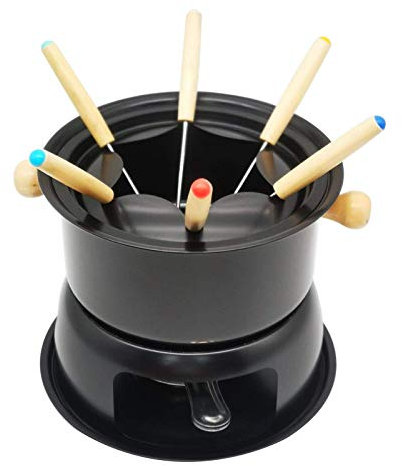 Fondue Set Melting Furnace Stainless Steel Mini Saucepan Cheese Fondue Set with Splash Guard and 6 Fondue Forks, Melting Pot Fondue Set Kitchen Accessories-Black