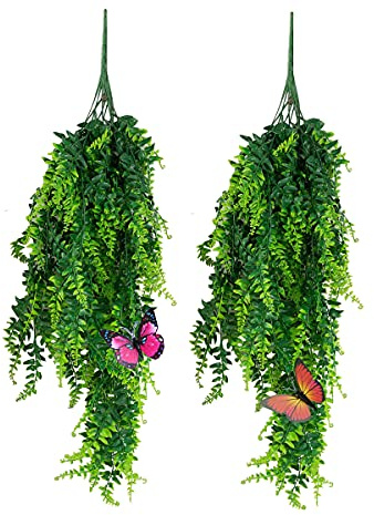 Lot de 2 Végétaux Artificiels à suspendre au mur - Lierre artificiel - Fougère de Boston - Fausse plante persane - Plante artificielle à suspendre - Décoration de mariage