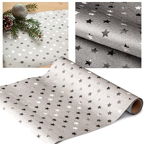 alles-meine.de GmbH Tischläufer/Tischdecke - Sterne - Glitzer & Silber - 2 Rollen - JE 28 cm x 250 cm - Weihnachten - Deko Stoff - Dekostoff - Metall - festlich Weihnachtsdeko ..