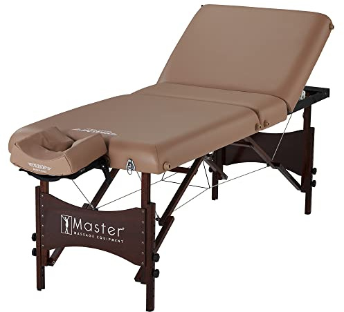 Master Massage 71cm Deauville Pro Mobil Massageliege Klappbar Salontisch Massagebett mit stufenlos Verstellbarer Rücklehne Beauty Couch Holzbeine Tragetasche Paket-Hellbraun