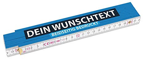 2 Meter Zollstock bedrucken mit Text - Beidseitig bedruckter Zollstock mit Namen - personalisierte Geschenke für Handwerker | Buchenholz, Hintergrund Royalblau