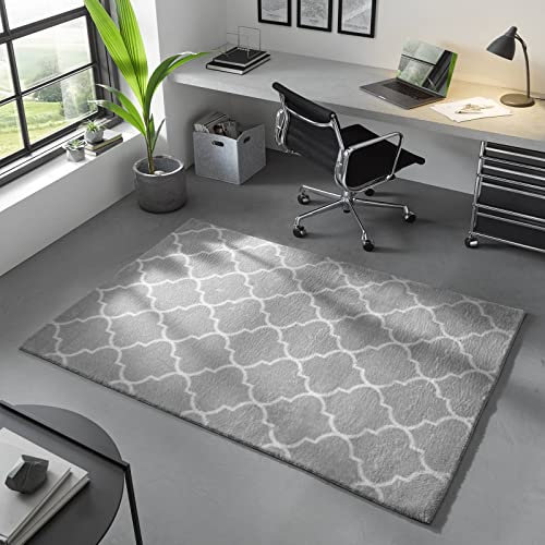 Taracarpet Kurzflor Wohnzimmer Designer Teppich Valetta in skandinavischem Boho Muster waschbar Grau 120 cm rund