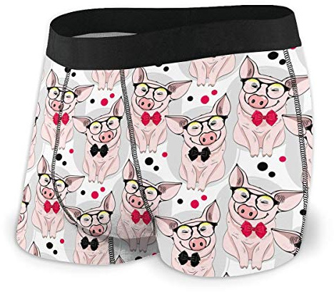 Boxer pour homme en forme de cochon avec lunettes et nœuds - Boxer extensible avec pochette, Noir , M