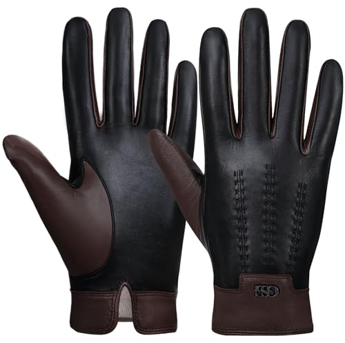 GSG SINCE 1998 Lederhandschuhe Herren aus chromfrei gegerbtem Lammfell – Kaschmir-Wollfutter gefüttert, Touchscreen-fähige Thermo-Handschuhe Herren Ideal als Fahrhandschuhe Dunkelbraun M