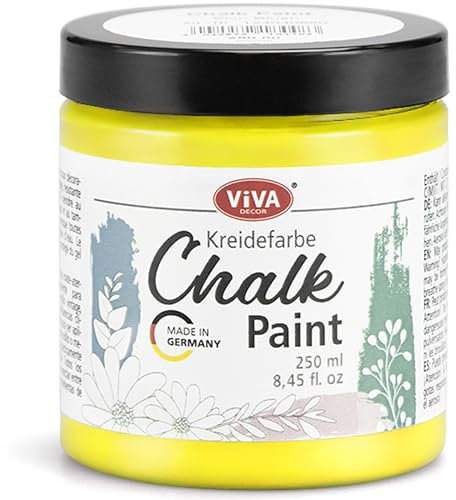 Viva Decor Peinture à la craie Spring Queen Jaune 250 ml Peinture à la craie pour meubles, murs et décoration, finition mate, hautement pigmentée, idéale pour un look shabby chic et vintage pour bois
