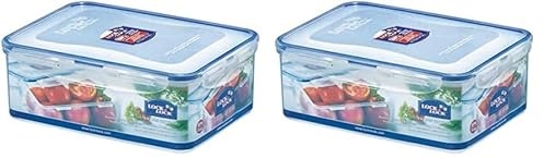 Lock & Lock HPL826 Rectangular Storage Container-Clear/Blue, 2.6 L (Pack of 2)