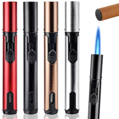 Mechero Soplete Recargable a Butano, 4 Paquetes Gas, a Prueba de Viento Encendedor de Palo Largo para Velas, Barbacoa, Chimenea, Cocina, Camping (Vendido sin Gas)