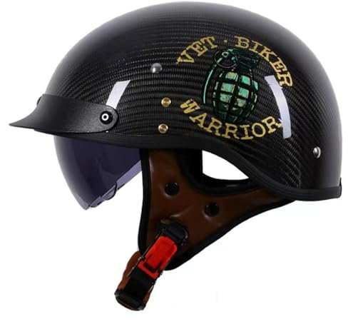 Kohlefaser Motorradhelm Halbhelme ECE Zertifiziert Brain-Cap Halbschale Motorrad-Helm Jet-Helm Roller-Helm Mit Visier Offener Helm Für Cruiser Chopper Scooter ECE-Zulassung 5,M:57-58CM