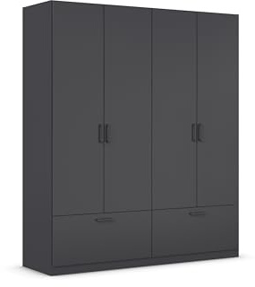 Rauch Möbel BARI, Kleiderschrank, Farbe Grau metallic, Breite 181 cm | Schrank, 4-türig, 2 Schubladen, für Schlafzimmer, Kinderzimmer, Babyzimmer, Homeoffice, Garderobe, Flur