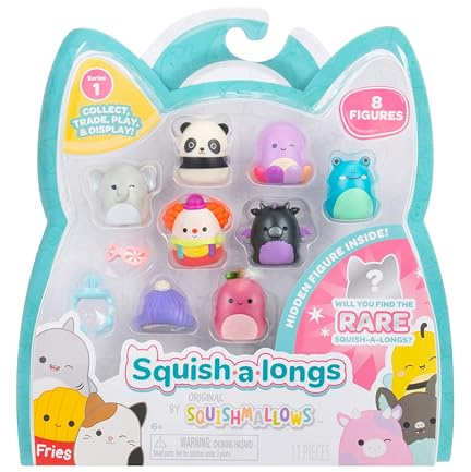 Squish-a-longs SQAL0082-8er Pack, Serie 1, Style 3, enthält 8X 2,5 cm Mini-Squish mit 2X Accessoires, 1x Ring und 1x Collectors Guide - Sammeln, Tauschen und Spielen