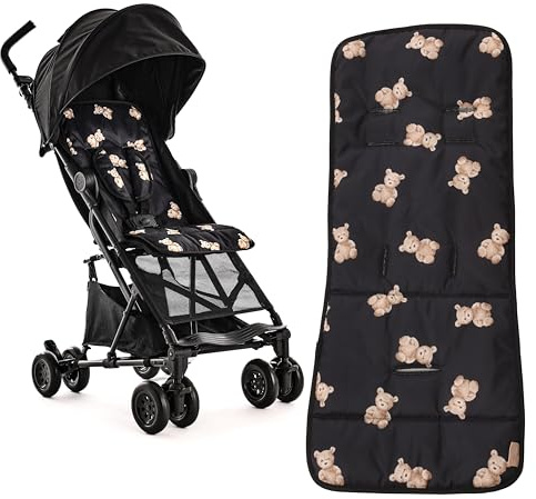 Roma Rizzo 2 - Teddy Pattern - Baby Stroller - Compact & Lightweight Travel Stroller for Toddlers Up with Raincover, Extendable Hood, Reversible Padded Liner, Lock & Swivel Wheels