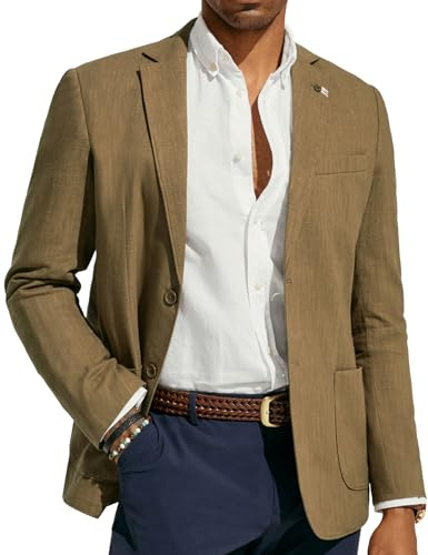 PJ PAUL JONES Giacca da uomo in lino, moderna, per il tempo libero, sportiva, taglio regolare, 2 bottoni, blazer da lavoro, Kaki scuro, XL