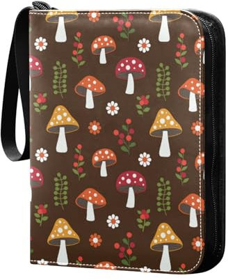 Mushroom Flowers Berries Sammelkartenalbum 4 Taschen Kartenordner 50 Seiten 400 Karten PU Reißverschluss Kartenbinder Aufbewahrungshalter für Sportspielkarte