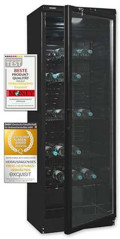 Exquisit Glastürkühlschrank GKS350-1-GT-280D schwarz | 320 Liter Nutzinhalt | LED-Innenbeleuchtung | Umluftventilator | Türschloss