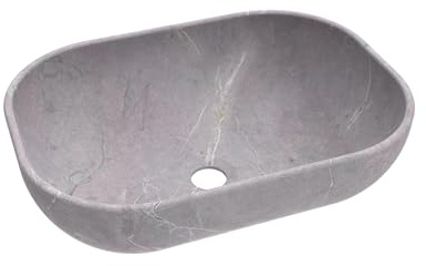 BAIKAL Lavabo sobre Encimera | Ovalado | Gris Marmol | Cerámica | 46 x 33 x 13,5 cm | Sin orificio para grifo | Lavabo Baño | Envío con Embalaje Reforzado