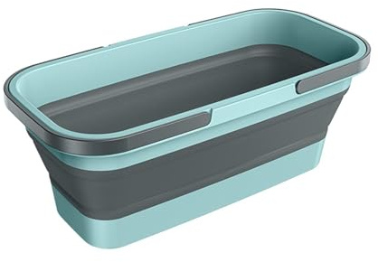 galeyyu Cubo Plegable para Fregona, Cubo Rectangular De Gran Capacidad con Asa, Cubo De Silicona Plegable para Limpiar Fregona Plana Limpieza De La Casa, Azul