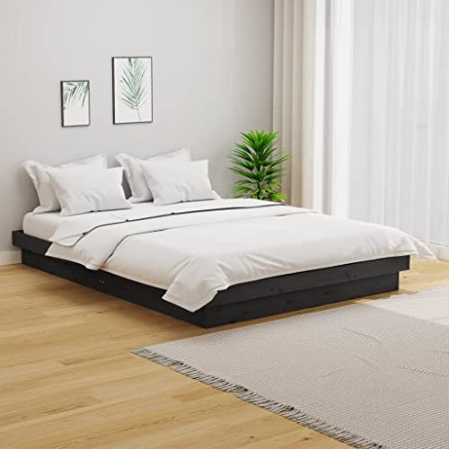 OHOOWOO Massivholzbett Grau 140x190 cm,Rustikaler Holzbettrahmen aus massivem Kiefernholz für entspannten Schlaf mit passendem Lattenrost für 140x190cm Matratzen