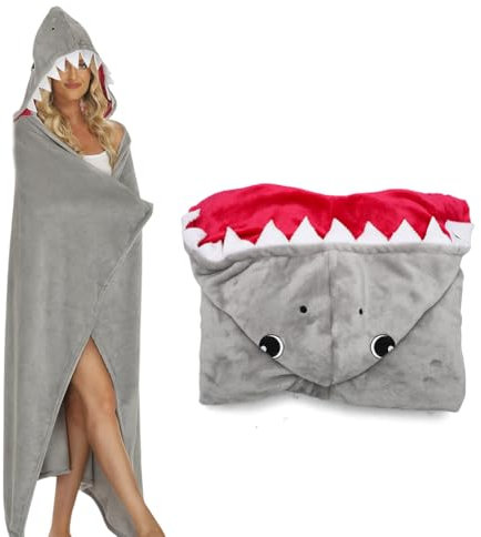Portable Blanket, Shark Blanket, Gift for Women and Men, Flannel Cuddly Hooded, Fluffy, 150 x 130 cm