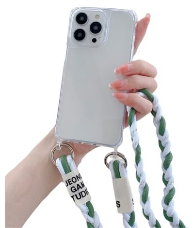 Emlivi Handykette Hülle für iPhone 13 Pro Max, Necklace Handyhülle mit Kordel zum Umhängen Weich Silikon Nylon Schultergurt Case Cover TPU Stoßfest Schutzhülle mit Band, Transparent