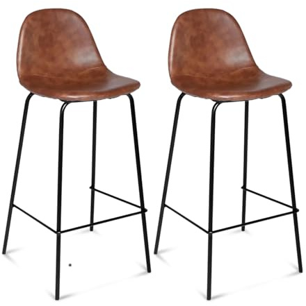 TIENDA EURASIA – Silla de Bar Vladi | Pack de 2 Unidades | Taburete Alto | Medidas 44x42x95 cm | Color Marron y Negro | Poliuretano y Metal | Taburetes Altos | Altura del Asiento 73 cm