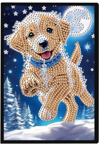 SHEGZHUC 14,5 x 21 cm, cuaderno de pintura de diamantes, A5, en blanco, cuaderno de pintura de diamantes, cuaderno de pintura de diamantes, piedras especiales, diario para niñas, regalos (perro