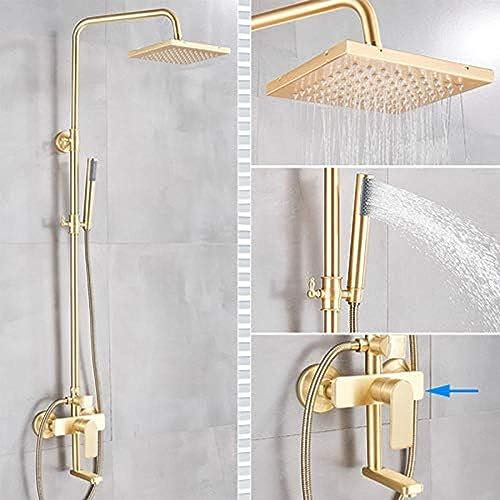 Brushed Gold Shower Faucet with Rainfall Shower Head and Hand Shower Bathtub Mixer Tap for Bath Shower Sets