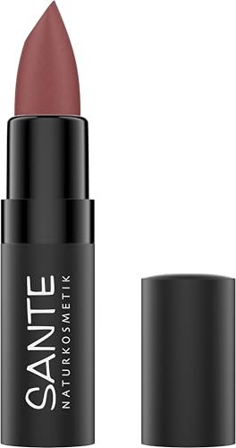 SANTE Naturkosmetik Matte Lipstick - Sheer Rosewood - 4,5 g - pudrig matte Farbe & langanhaltendes Finish - mit Squalan & Hyaluron für gepflegte Lippen - dermatologisch getestet